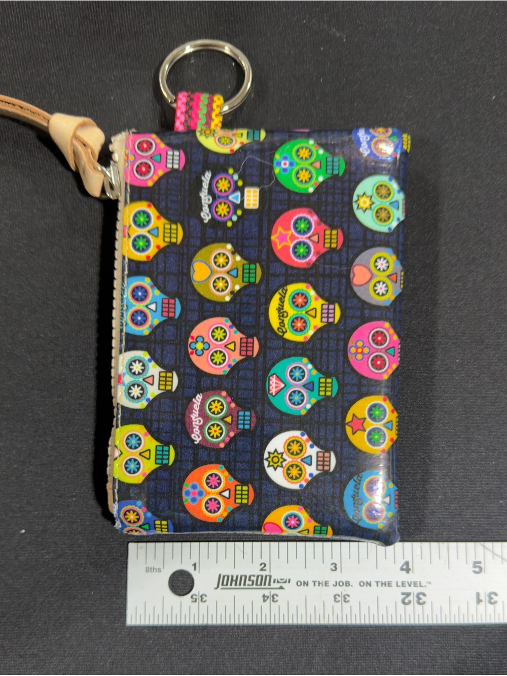 Consuela Tiny Teeny Pouch Sugar Skull Print Leather Trim Cosmetic Coin Bag - Picture 7 of 7